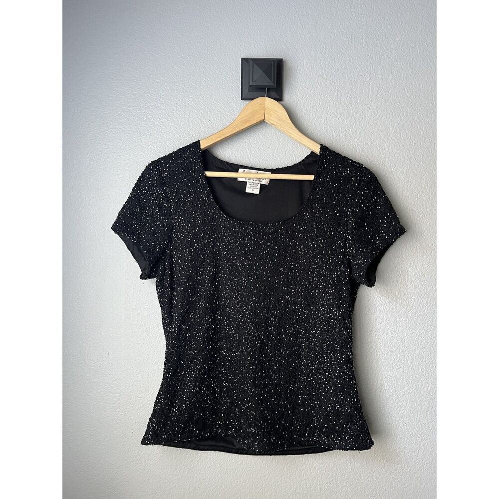 Vtg LAWRENCE KAZAR Beaded Small/medium Sequined Top Shirt Blouse Short Sleeves